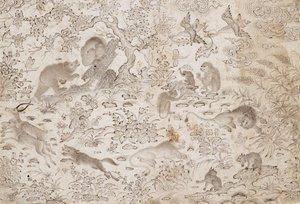 Uccelli e Bestie in un Paesaggio Fiorito da Master Muhammad Siyah Qalam